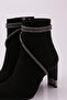 Women's Pointed Toe Silver Rope Stone Heeled Boots Black Suede 9143284 - 4