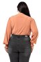 Plus Size Double-breasted Sleeve Salmon Blouse with Rubber Gipe Detail and Snap Fasteners - 3