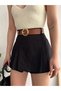 Women's Shorts Skirt - Gabardine Fabric - Belted Pleated Shorts Skirt - 3