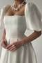 Women's Atlas Fabric Strapless Collar Pleated Flared Cut Short Balloon Sleeve Midi Length White Dress 167 - 2