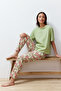 Yeşil %100 Pamuklu Çiçekli Örme Pijama Takımı THMSS24PT00230