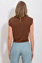 Women's Brown Degaje Collar Shoulder Padded Soft Textured Blouse ALC-X11853 - 4