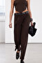 Kahverengi Wide Leg Kemerli Dokuma Kumaş Pantolon TWOSS24PL00104 - 2