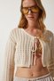 Women's Cream Openwork Knitwear Bolero Cardigan PF00074 - 2