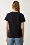 Women's Black V-Neck Basic Knitted T-Shirt UB00261 - 7