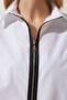 Women's White Zippered Poplin Crop Shirt WF00067 - 5