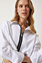 Women's White Zippered Poplin Crop Shirt WF00067 - 3