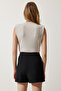 Women's Beige Wrap Collar Padded Knitted Blouse with Snap Fasteners ZH00014 - 7