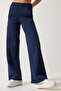 Women's Navy Blue Raised Straight Leg Thick Sweatpants HF00445 - 4