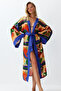 Soyut Desenli Dokuma Maxi Plaj Kuşaklı Kimono&Kaftan TBESS24KM00024 - 4