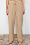 Bej %100 Keten Beli Lastikli Yüksek Bel Wide Leg Pantolon TWOSS24JE00249 - 10