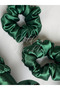 Green Women's Satin Scrunchie Rubber Buckle 2 Pieces - 2