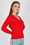 V-Neck Long Sleeve Ribbed Solid Color Fit Cut Summer Stretchy Knitwear Blouse - 3