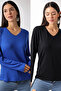 Women's 2 Pack V-Neck Oversize Basic Long Sleeve T-Shirt