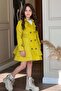Girl's Floral Patterned Pleated Yellow Trench Coat Dress - 2