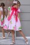 Girl's Floral Printed Pink Dress with Transparent Bow Detail on the Collar - 2