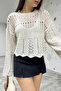 Women's Cream Openwork Knitwear Blouse - 4