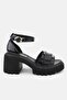 WOMEN'S BLACK Patent Leather Genuine Natural Leather Thick Heeled SANDALS SHOES