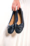 Genuine Leather Navy Blue Women's Leather Ballerinas Dp58-4053