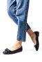 Genuine Leather Navy Blue Women's Leather Ballerinas Dp58-4055 - 5