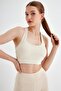 Women's Beige Back Laser Cut Sports Bra - 2