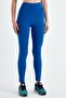 Women's Blue Plain Long Sports Leggings - 5