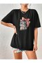 Oversize Black Cat Printed Relaxed Cut T-shirt unisex - 2