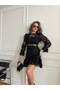 Women's Black Design Lace&Guipure Shorts And Blouse Lined Dress - 8
