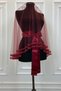 Burgundy Bridal Veil Set, Double Row Glass Beads and Pearls Embroidered, Henna Veil Set 6 Pieces - 6