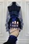 Navy Blue Bridal Veil Set, Double Row Glass Beads and Pearls Embroidered, Henna Veil Set 6 Pieces - 4