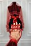 Red Bridal Veil Set, Double Row Glass Beads and Pearls Embroidered, Henna Veil Set 6 Pieces - 4