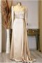 Satin Shoulder Embroidered Evening Dress Efila