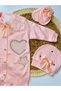Girl Baby Collar Ruched Bow Ribboned Pearl Buttoned Hat and Glove Jumpsuit Set of 3 Set - 2