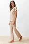 Beige Corded Fabric Collar Detail Knitted Pajama Set THMSS24PT00234 - 3