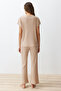 Beige Corded Fabric Collar Detail Knitted Pajama Set THMSS24PT00234 - 6
