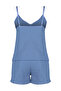 Knitted Pajamas with Blue Embroidery Textured Shorts - Thmss24Pt00155 - 7
