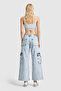 Women's Snow Jeans Color Culotte Cargo Fit Denim Trousers - 5