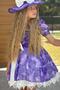 Purple Girls' Dress with Rose Print, Lace Embroidered Collar and Hem - 5