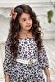 Girl's Baby Collar Leopard Patterned Pleated White Dress with Belt - 6