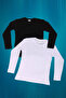 2-Piece (Black-White) Unisex (girl-boy) Plain Cotton Basic Long Sleeve Bodysuit