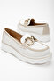 Women's White Skin Comfortable Fit Front Buckle Thick Sole Loafer - 4