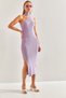 Women's Lilac Turtleneck Shoulder-Cut Knitwear Dress 20246075