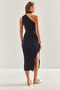 Women's Navy Blue Turtleneck Shoulder-Cut Knitwear Dress 20246075 - 7