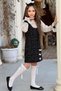 Girl's Collar and Sleeves Lace Embroidered Checked Chanel Fabric Black Dress - 3