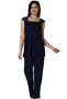 Women's Navy Blue Lace Strap Cotton Maternity Pajama Set - 3