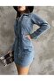 Women's Buttoned Denim long Sleeve Pocket Jean Mini Dress 6043 - 5