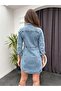 Women's Buttoned Denim long Sleeve Pocket Jean Mini Dress 6043 - 8