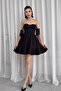 Women's Atlas Fabric Flared Black Mini Evening Dress with Chest Pad and Tie Strap Design 236 - 4