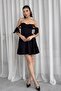 Women's Atlas Fabric Flared Black Mini Evening Dress with Chest Pad and Tie Strap Design 236 - 5
