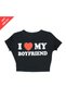Black I Love My Boyfriend Text Detail Crop Top Blouse Tshirt - 2